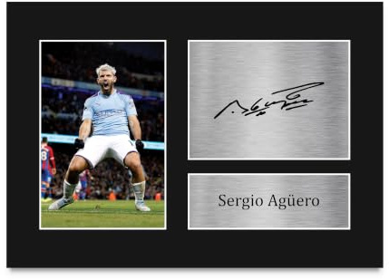 HWC Trading Sergio Aguero A4 Ungerahmt Signiert Gedruckt Autogramme Bild Druck-Fotoanzeige Geschenk Für Manchester City Fußball Fans