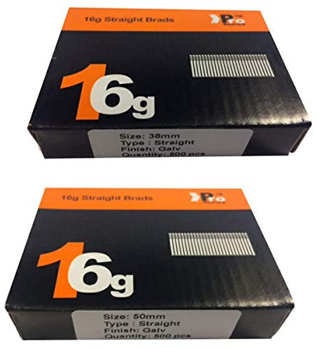 Mixed Handy Packs - Quantity 1000 Brad/Nails16 Gauge STRAIGT for Paslode, Dewalt (38mm + 50mm Straight 16 Gauge)
