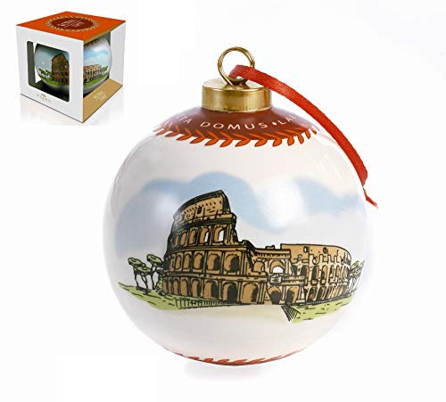 bola bola cerámica esmaltada con decoración coliseo Roma en relieve CM. 8,5