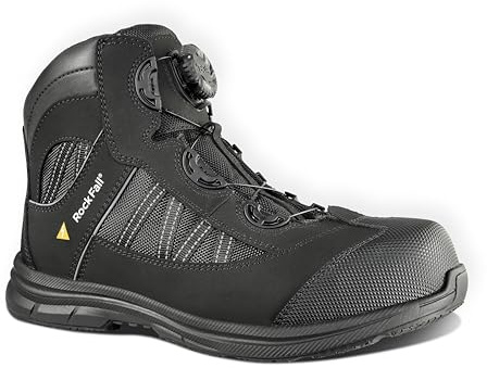 Rock Fall Ohm Black Electrical Hazard Steel Toe Cap Black Boot, Water Repellent Safety Boots, SRC Slip Rated Work, Protective Midsole and Non-Metallic UK 8