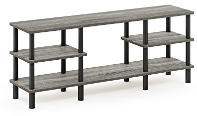 Furinno Mehrzweck-TV-Regal mit 3 Ebenen, holz, Französische Eiche Grau/Schwarz, 29.49 x 119.9 x 47.09 cm
