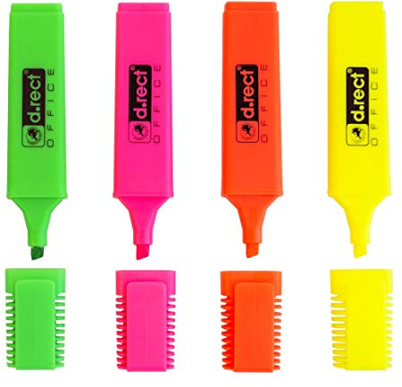 D.RECT 1127 Textmarker mit Schrägkeilspitze 4-Farben-Set