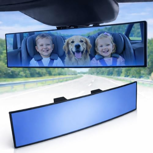 11.8 ICBEAMER Clip On Rear View Mirror | Convex Blue Tint Glass, Panoramic Wide Angle HD Glass, Anti Glare, Universal Fit for Car, SUV, Truck | Eliminates Blind Spots (1 Pack)