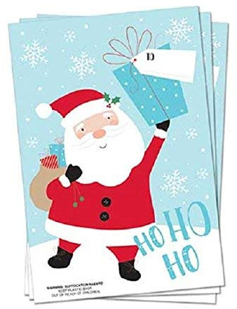 Pack of 6 Giant PVC Plastic Christmas Santa Sacks - Santa Claus & Gift 30 x 20