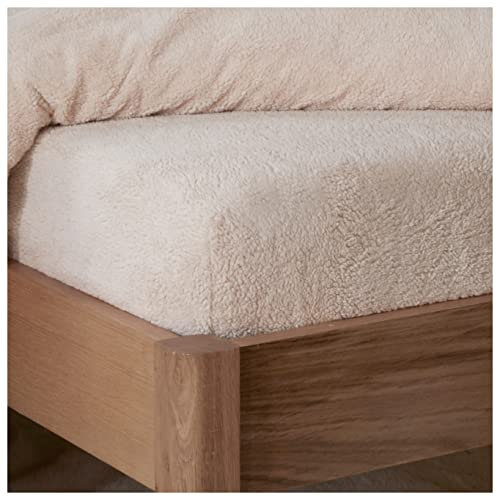 Sleepdown - Lenzuolo in pile con angoli, in tinta unita, caldo e super morbido, per letto singolo, colore naturale