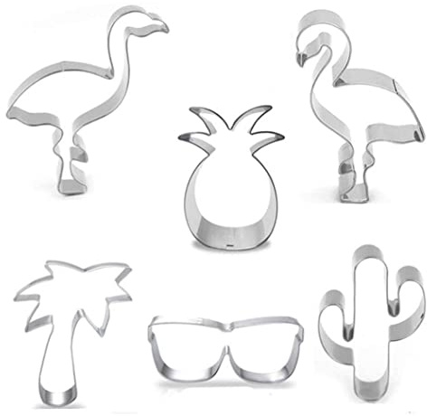 Hinleise Ausstechformen-Set für Kekse, Flamingo, Kaktus, Kokosnussbaum-Form, Keksausstecher für Küche, Backen, Gebäck, Kuchen, Dekoration, Werkzeuge (6 Stück)