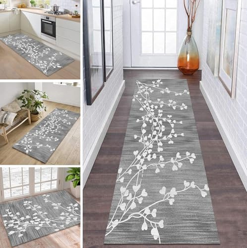 Läufer Teppich Flur Grau Korridor Modern rutschfest Designer, Küchenläufer TeppichLäufer Waschbar für Flur, Schlafzimmer, Wohnzimmer, Breite 60cm/ 70cm/ 80cm/ 90cm/ 100cm/ 110cm ( Size : 80x250cm )