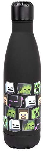 Minecraft - Botella de Agua Acero Inoxidable - Botella de Agua negra con el Diseño del Creeper - Botella de Agua para Niños, Botella de Agua Reusable - 750 ml - Mercancía