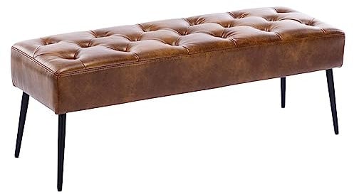 Duhome Sitzbank mit Knöpfen, Gepolstert Polsterbank Schuhbank Bettbank Sitzhocker für Eingangsbereich Wohnzimmer Schlafzimmer Flur, Gelbbraun