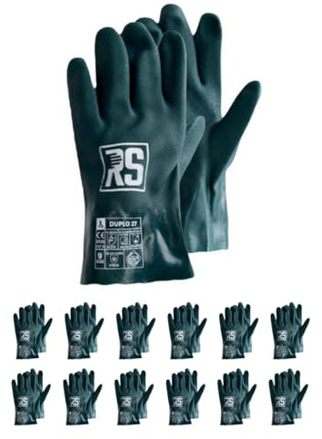 RS DUPLO 27 Schutzhandschuhe Chemikalien aus PVC/Größe 10, 12 Paar/Grün/Chemisch und Mikrobiologisch/Beständig/Arbeitshandschuhe/Säurefest, Säure Handschuhe