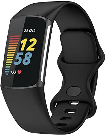 Strap-it Silikonen band - kompatibel mit - Fitbit Charge 5 (L) - Armband - Schwarz - fur Fitbit Charge 6 (L)