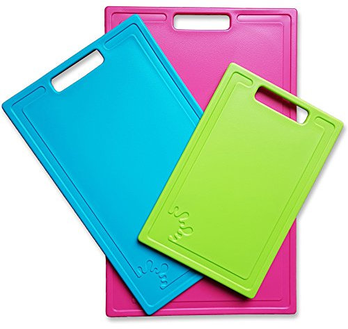Set of 3 Chopping Boards Non-Slip 3-Piece Dishwasher Safe Plastic Cutting Board Non Slip Feet (Pastel)
