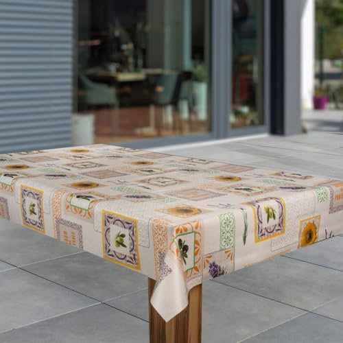 Wachstuch-Tischdecke Wachstischdecke Tischwäsche Abwaschbar Wachstuchdecke G11, Muster:Oliven Sonnenblumen, Größe:90x90