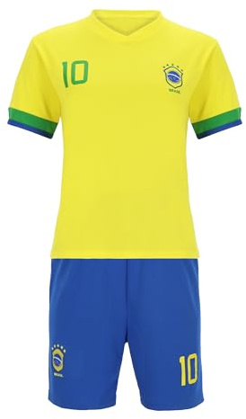 Blackshirt Company Unisex Kinder Brasilien Kinder Sport Trikot Set Fußball Wm Em Fan Zweiteiler Gelb Blau Sporttrikot