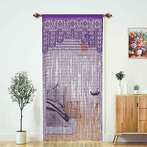 YaoYue Macrame Lace Door String Curtain for Doorways,Room Divider Doorway Hippie Window Panel Room Divider Wall Closet Curtains for Bedroom Closet Door Drapes Decorations (35×79in/90×200cm,Purple)