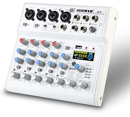 Mezclador de Audio Profesionalde 7 Canales Interfaz de Audio Mesa de Mezclas, Mesa Mezclas Dj Mixer Audio con 88DSP/BT/USB/MP3, Mesa de Sonido Tabla de Mezclas Dj Consola de Audio Controlador Dj