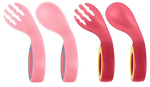 Vicloon Cuchara para Bebés,4 Piezas Cubiertos Bebé,Juego de Tenedor y Cuchara para Bebe,Cuchara de Entrenamiento para Bebés,Aprendiendo Cuchara y Tenedor para Bebé Niño Pequeño