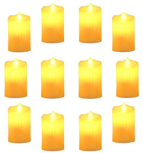 12 Velas LED Sin Llama de Té Ø5cm x H9cm, Pilas Eléctricas con Llamada Parpadeante y Realista para Decoración de Boda y Navidad, Blanco Cálido