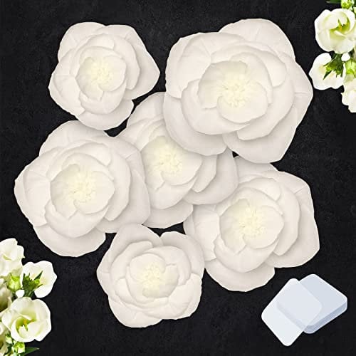 Hanaive 6 Stück weiße Papierblumen-Dekorationen für die Wand mit 10 Stück Gel-Pad, große Blumen, Dekorationen für Geburtstag, Hochzeit, Party, Hintergrund, Babyparty, Wanddekoration, 30.5 cm