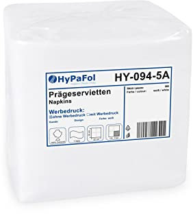 Hypafol Servietten weiß à 32x32 cm, 1-lagig I Prägeservietten im Vorteilspack I Papierservietten für Gastronomie-Betriebe, Kantinen, Büros und Co. I 100% Zellstoff und 1/4-Falz I 500 Stück