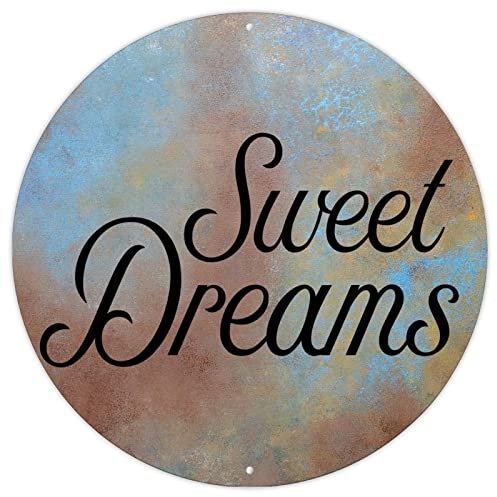CowkissSign Rundes Metallschild Sweet Dreams im Retro-Stil, positives motivierendes Zitat, rustikales Veranda-Schilder für Schlafzimmer, Hof, Garage, Garten, 22,9 x 22,9 cm, Einweihungsgeschenk,