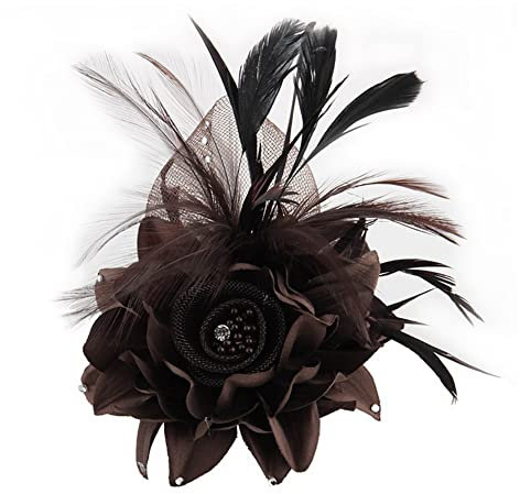 Feder Brosche, Vintage Natürliche Feder Damen Fascinator Hut Feder Haarclip Elegante Ansteckblume Brosche Blume Hutfeder Brosche Anstecknadel Abzeichen für Anzug Hüte zum Hochzeit Bankett Party