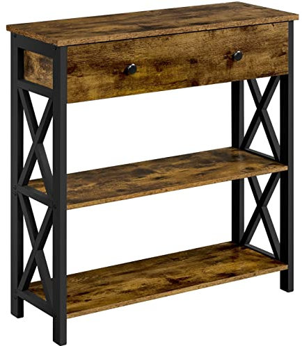 Abician Table Console Table d'entrée Vintage avec 1 Grand Tiroir et 2 Étagères Structure Stable en Métal 80 × 30 × 80 cm Brun Rustique