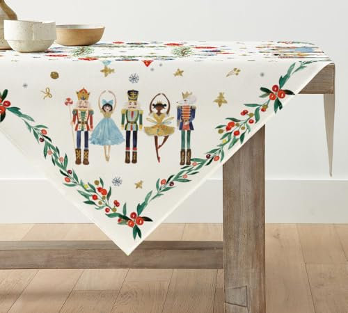 Artoid Mode Nussknacker Frohe Weihnachten Tischdecke, Saisonnal Tischwäsche Winter Küche Tisch Dekoration Drinnen Urlaub Party Dekor 85x85 cm