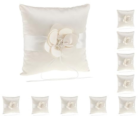 Adoorniequea Ringkissen für Hochzeitszeremonie, Satin, Blume, Champagner, 10 Stück