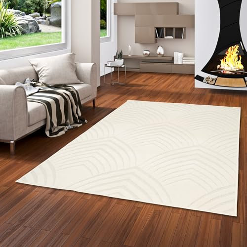 Pergamon Flachgewebe Teppich Sevilla Boho Creme | Pflegeleicht für Wohnzimmer, Schlafzimmer, Esszimmer und Flur | Modern und Flauschig