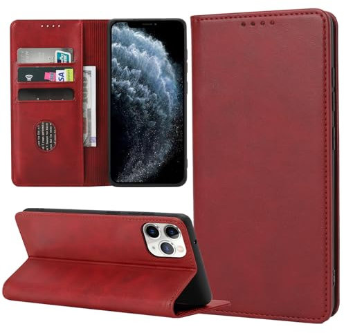 ZYIMOU Handyhülle für iPhone 11 Pro Hülle, Leder Schutzhülle Standfunktion Kartenfach Wallet Klapphülle iPhone 11 Pro Flip Case Cover, Rot