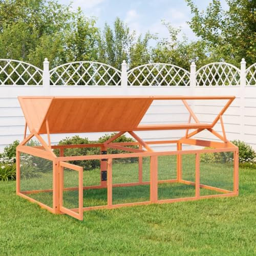 BAZZI Outdoor Freilaufgehege und Hühnerstall aus Holz, Hühnergehege in Braun, 200x112,5x74 cm, Freilandhaltung, Geflügelstall, Hühnerhaus, Kaninchenkäfig, Aus Kiefern Massivholz