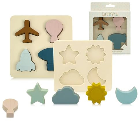 BOBY´S Montessori Silikonpuzzle für Baby & Kinder ab 1 Jahr Motorik-Silikon-Spielzeug pädagogisch als Geschenk - Kinderspielzeug Puzzle Steckspiel nachhaltig, BPA-frei, schadstofffrei (Flug-Motiv)
