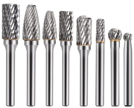 BALUGAEA Hartmetall Frässtifte Set mit 6 mm Schaft, 8 Stück Fräser, Rotationsfräser für Holz Gravieren, Schleifen und Metall Polieren