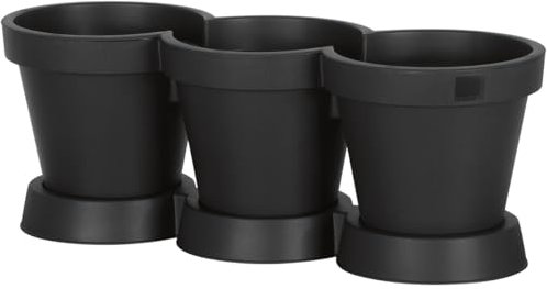 meindekoartikel Moderner Übertopf für 3 Kräutertöpfe mit Untersetzer - Pflanztopf Blumentopf Kräutergarten - für den klassichen Kräutertopf aus dem Supermarkt (Anthrazit)