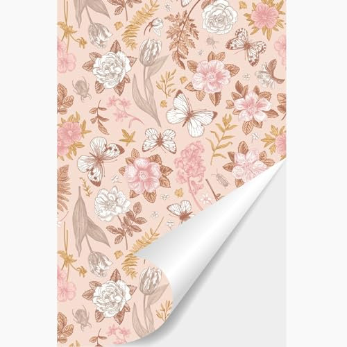 NPCEED Selbstklebende Tapete Blumen Rosa Klebefolie Möbel 40x600cm Blumentapete Vintage Tapete Floral Möbelfolie Selbstklebend für Küche Tapeten Schlafzimmer (40x600cm)