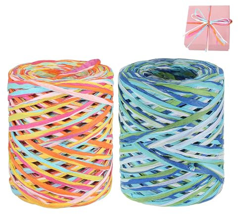 GOIEHIR Cinta de Papel Raffia, 2 Rollos Cuerda de Rafia, Cinta De Rafia De Color Cuerda, 100M y 66M, para Envolver Regalos, Floristería, Bricolaje Artesanía Decoración