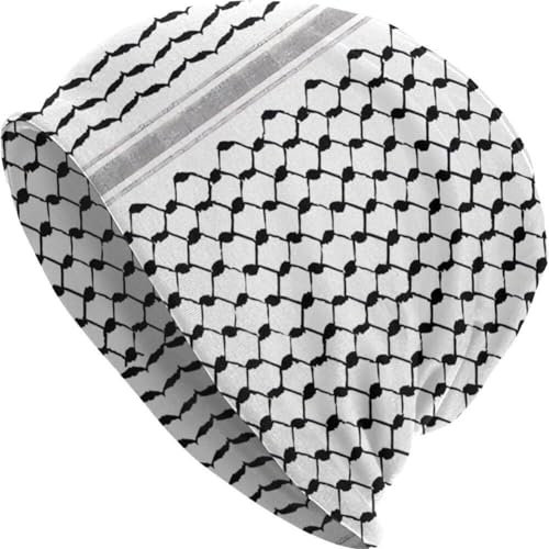 HiyyFloy Palestine Beanies Caps Schwarz Und Weiß Shemagh Skullies Cap Palästinensische Hatta Kufiya Volksmuster Hut Outdoor Unisex Ski Cap Für Jungen Mädchen