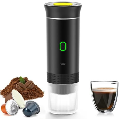 Liwankaqi Tragbare Espressomaschine, elektrische Espressomaschine, kabellos, elektrische 3-in-1-Kapselpulver-Kaffeemaschine für Camping, Reisen, Wohnmobil, Büro