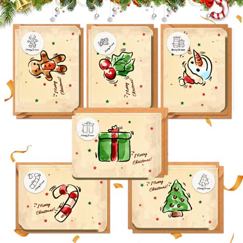 Allony Weihnachtskarten Mini, Karten Weihnachten, Weihnachtspostkarten, Weihnachtskarten mit Umschlag Set, Weihnachts-Klappkarten, Beste Weihnachtswünsche für Familie und Freunde -12 Stück