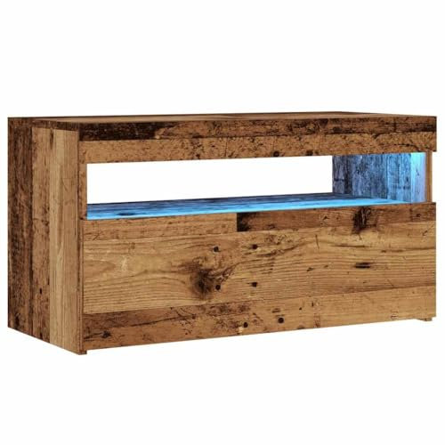 vidaXL TV Schrank 2 STK., Fernsehtisch mit Stauraum LED-Leuchten, Lowboard für Fernseher, Fernsehschrank für Wohnzimmer, Altholz-Optik Holzwerkstoff