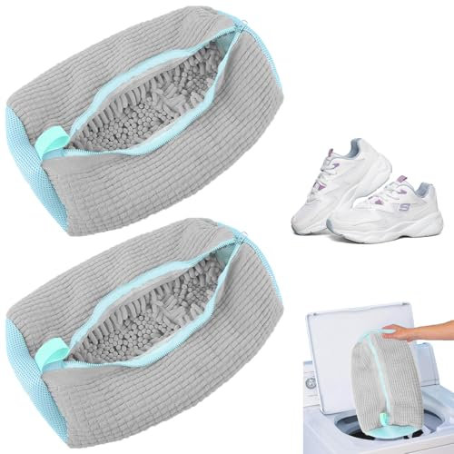 Sac à Linge pour Chaussures, 2 Pièces Sac Lavage Chaussures Machine à Laver, Nettoyage Complet à 360 ° Sacs à Linge, Sac Lavage Chaussures avec Fermeture Éclair pour la Machine à Laver(Gris)
