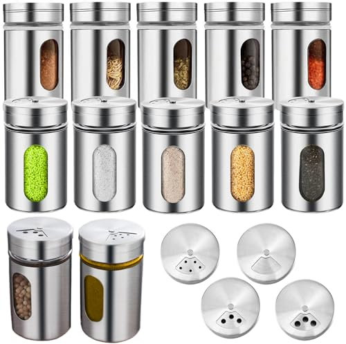 12Pc 100ml Barattoli Spezie Con 3 Tipi di Fori Dosatori, Porta Sale Pepe Contenitori Acciaio Inossidabile, Vasetti Cucina Lavabili lavastoviglie, Barattolo Conservare per Paprika, Polveri, Erbe Secche