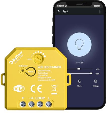 ZigTiger WiFi LED Dimmer, Intelligenter Wlan Dimmer, Kein Neutralleiter nötig, Hausautomatisierung, Kompatibel mit Alexa & Google Home, iOS Android App, Kein Hub erforderlich, Dimmbare Lichter