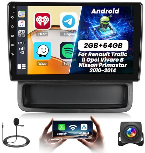 Fuluku 2+64G Android Autoradio für Renault Trafic II Opel Vivaro B Nissan Primastar 2010-2014 Wireless Carplay&Android Auto, 10,1'' IPS Touchscreen Radio Bluetooth/GPS/Rückfahrkamera/FM/WiFi/SWC/26UI