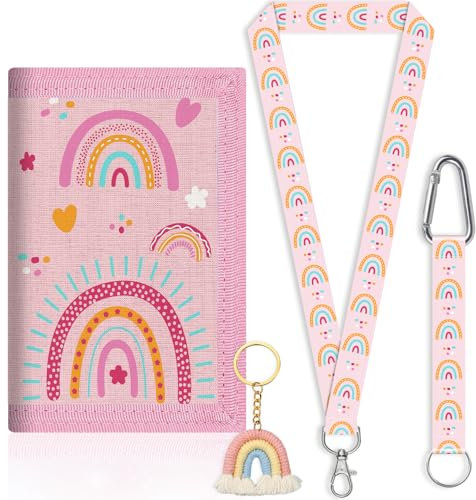 Regenbogen Brustbeutel für Mädchen – Süßer Mini Geldbeutel mit Umhängeband + Schlüsselanhänger | Stylisches Portemonnaie & praktische Aufbewahrung für Münzen, Karten & Scheine (Regenbogen)