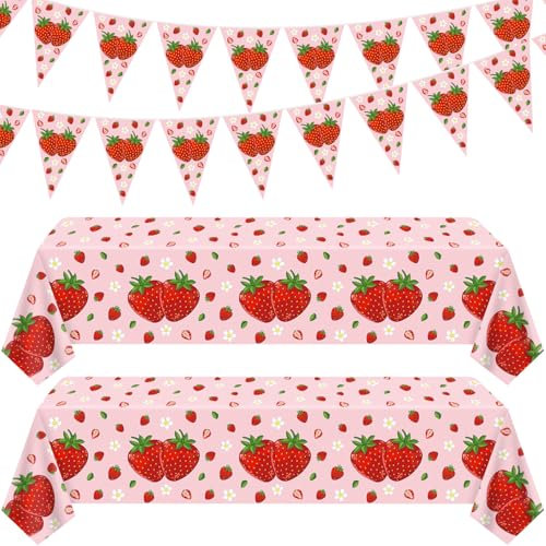 4PCS Strawberry Tableware Set Pink Strawberry Birthday Decoration Sweet Fruit Theme Decor Sweet One Birthday Party Decoration Berry First Decor for Girls 1st 2nd Baby Shower