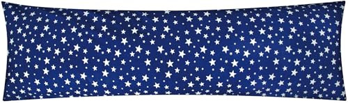Renforcé Seitenschläferkissen Bezug 40x145cm - Große und kleine Sterne - 100% Baumwolle, Kissenbezug Kissenhülle (EW-Sterne-Dunkelblau)
