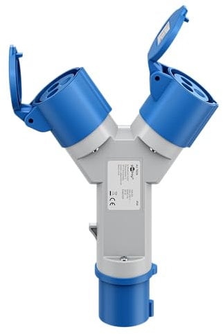 goobay Adaptador CEE para Caravana, Enchufe CEE a 2X Toma CEE, portátil, con Cubierta Protectora, Impermeable IP44, 76236