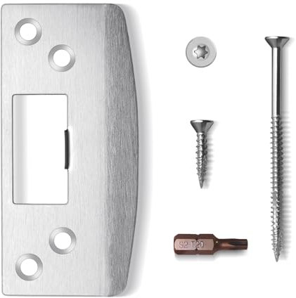 MOSECYOU Oversized Door Strike Plate, Heavy Duty Version, Reinforced Enlarged Striker Plate with Large Hole, Fix Door Won't Latch in, Extended to Cover Worn Slot (Satin Nickel, 1 Pack)